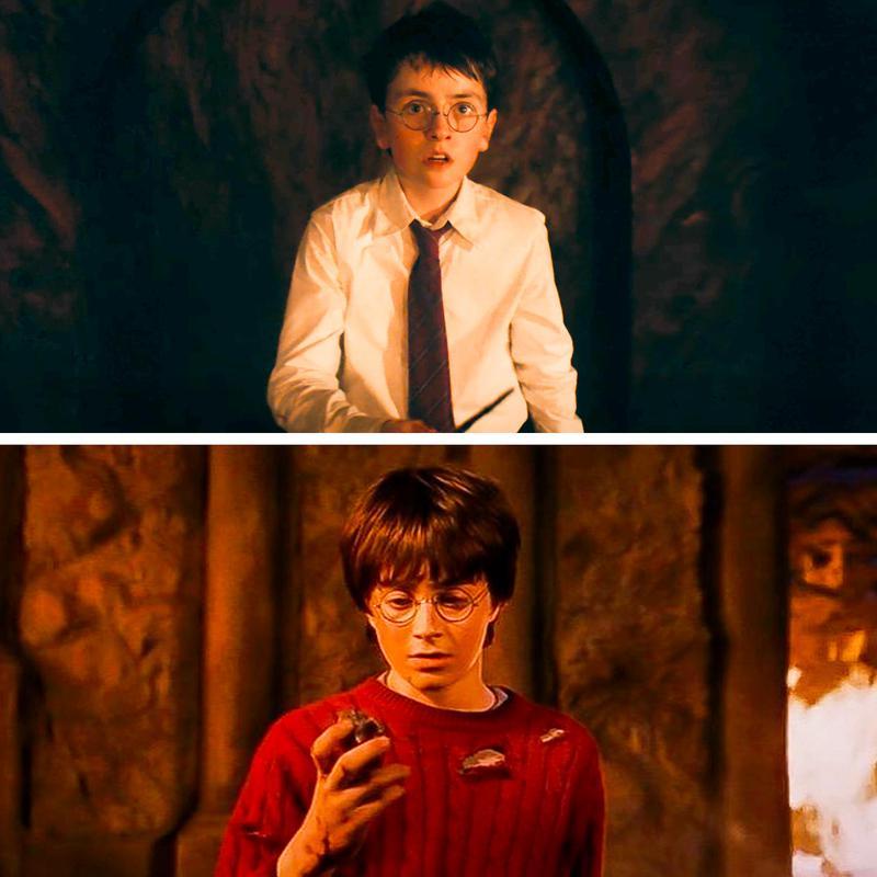Harry Potter and the Philosopher's Stone, show vs. movies, Harry at the end.