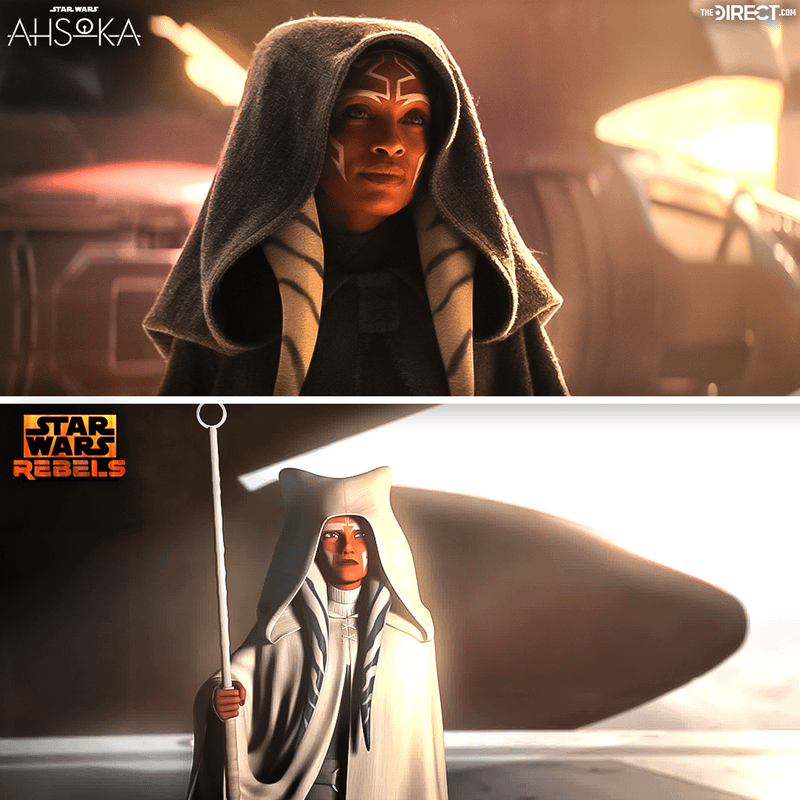 Comparison of Ahsoka in animation and live-action