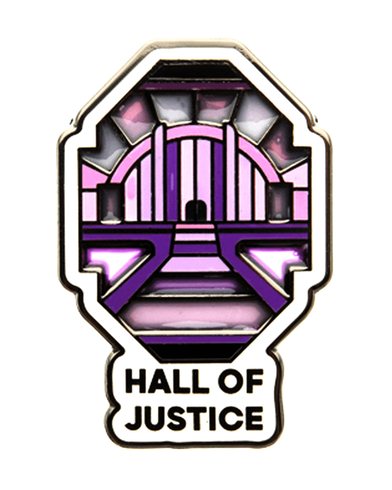 Art of the Hall of Justice in a stained glass style