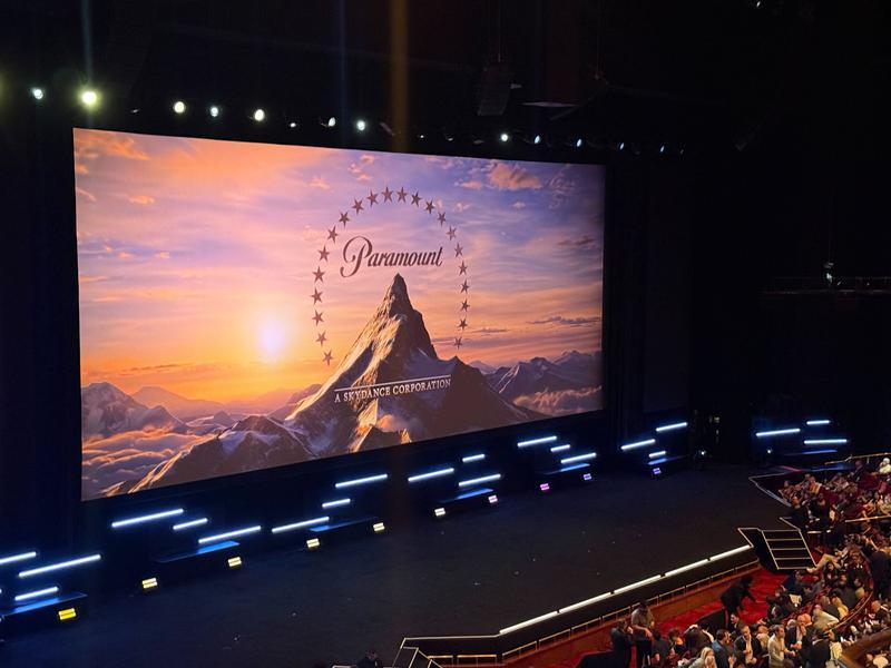Paramount logo on screen at CinemaCon 2026.