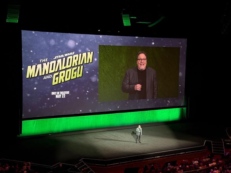 Jon Favrau discussing The Mandalorian and Grogu at CinemaCon.