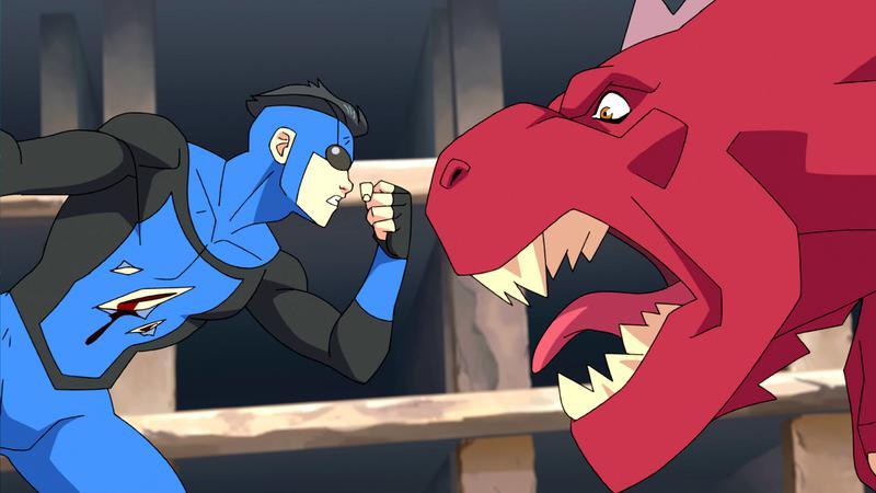 Invincible fighting Dinosaurus in Season 4.