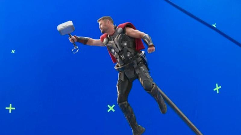 Chris Hemsworth Thor in Avengers Infinity Defense flying.