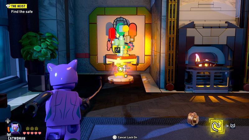 Catwoman whipping a statue puzzle in LEGO Batman.