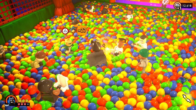 LEGO Batman fighting in a ball pit.