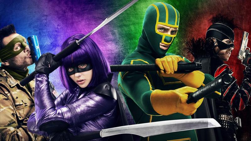 The Kick-Ass 2 poster featuring several superhero characters standing together