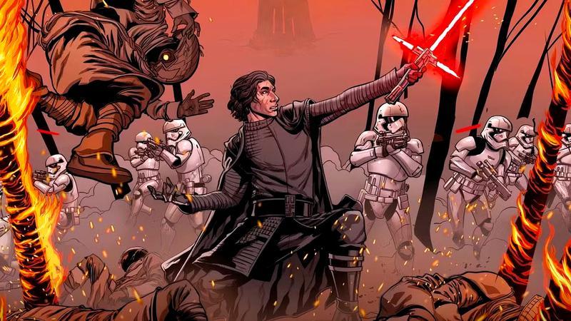 Kylo Ren fighting with his light saber in Star Wars comics