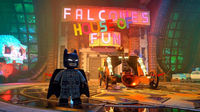 LEGO Batman in front of Falcone's House of Fun.