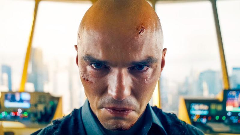 Nicholas Hoult as Lex Luthor looking angry at the camera in Superman