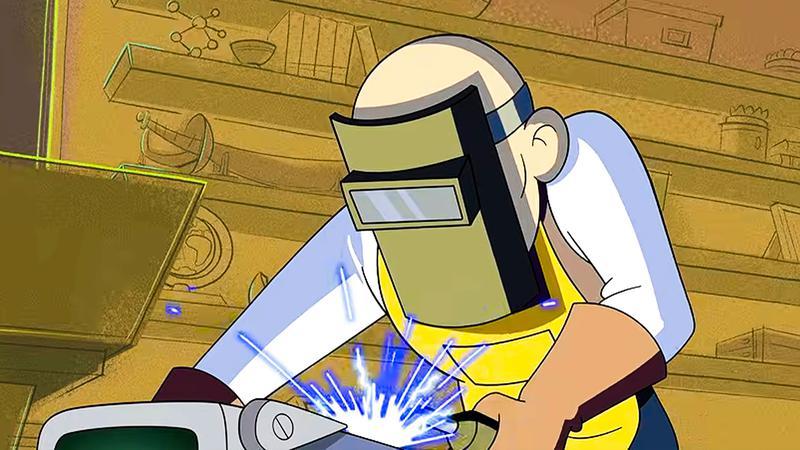 Lex Luthor building a robot dog.
