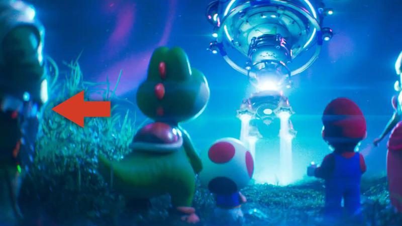 A closer look at a cut-off character looking over a hill in The Super Marion Galaxy Movie.