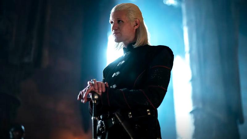 Matt Smith as Daemon Targaryen holding a sword in House of the Dragon