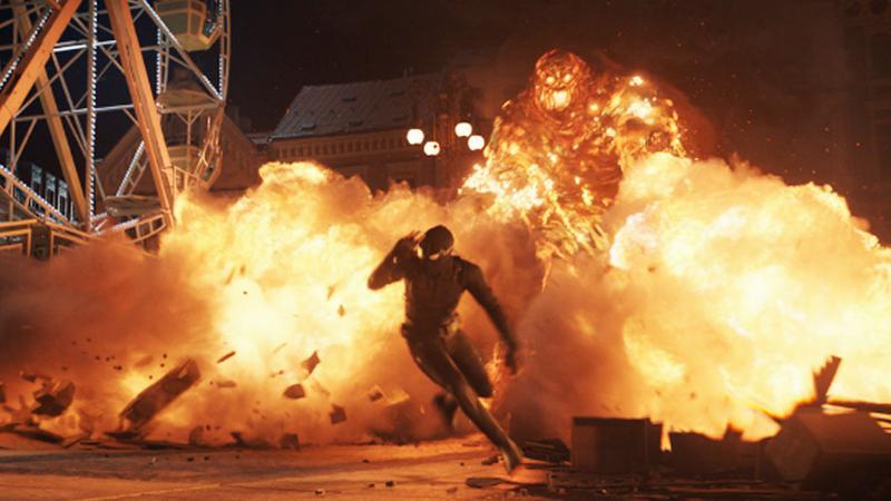 Spider Monkey vs. Molten Man in Spider-Man: Far from Home.