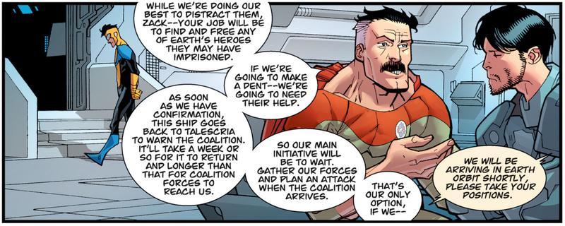 Panel from Invincible showing Nolan talking to Tech Jacket.