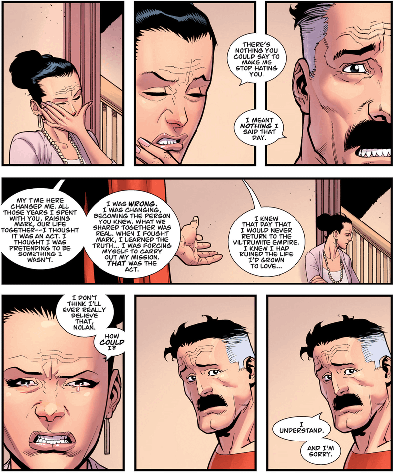 Page from Invincible comic showing Debbie and Nolan's reunion.
