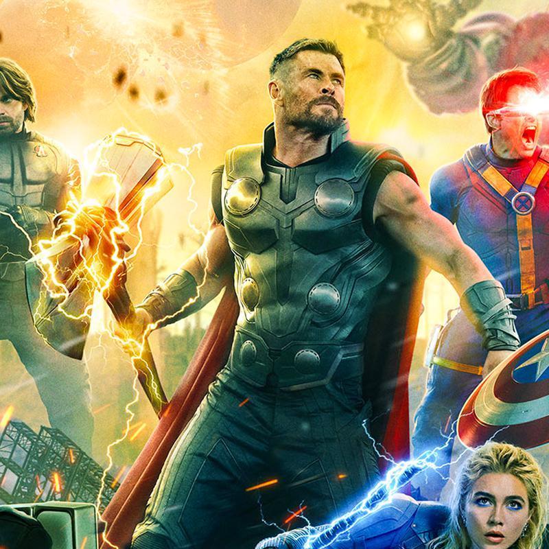 Thor using Odinforce lightning in Avengers Doomsday poster.