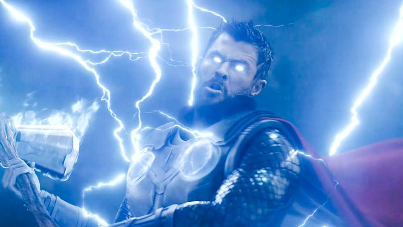 Thor using lightning in Wakanda in Avengers Infinity War.