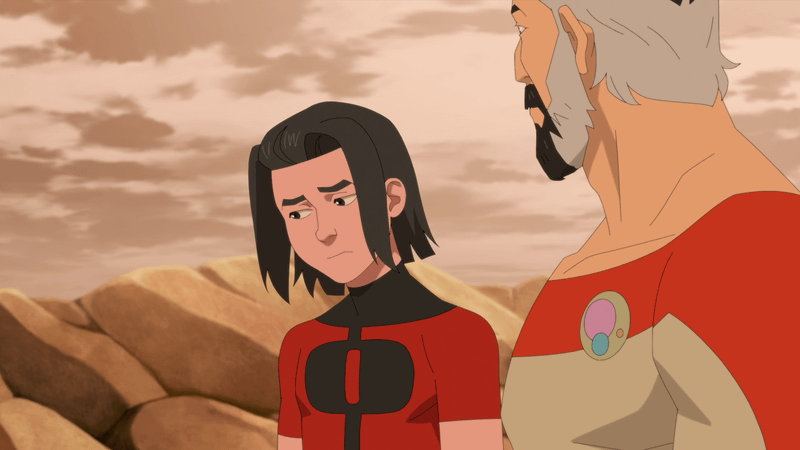 Image from Invincible series showing Oliver looking distant as he talks with Nolan about Earth.