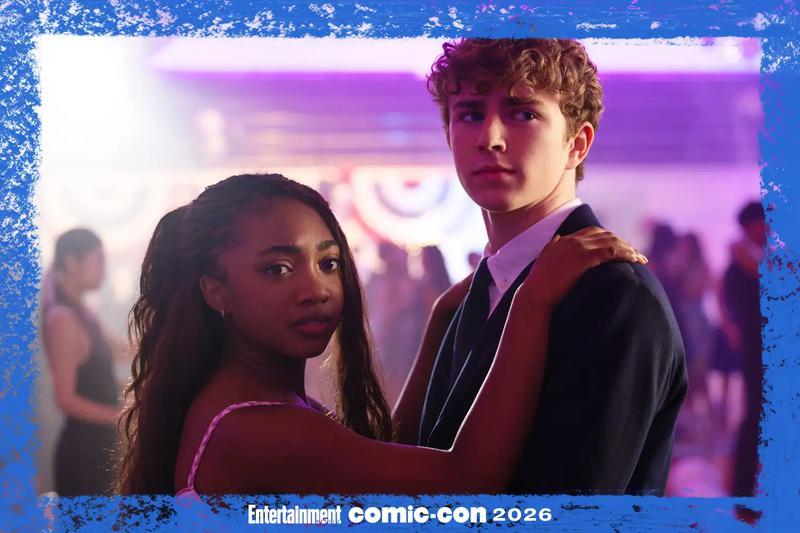 Leah Sava-Jeffries as Annabeth Chase and Walker Scobell as Percy Jackson slow dancing in Percy Jackson and the Olympians Season 3.