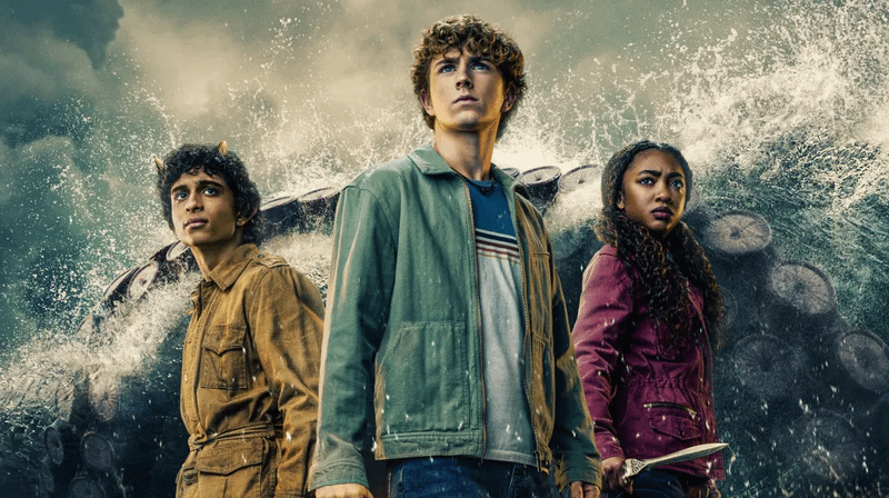 Aryan Simhadri, Walker Scobell, and Leah Sava Jeffries in Percy Jackson and the Olympians Season 2.
