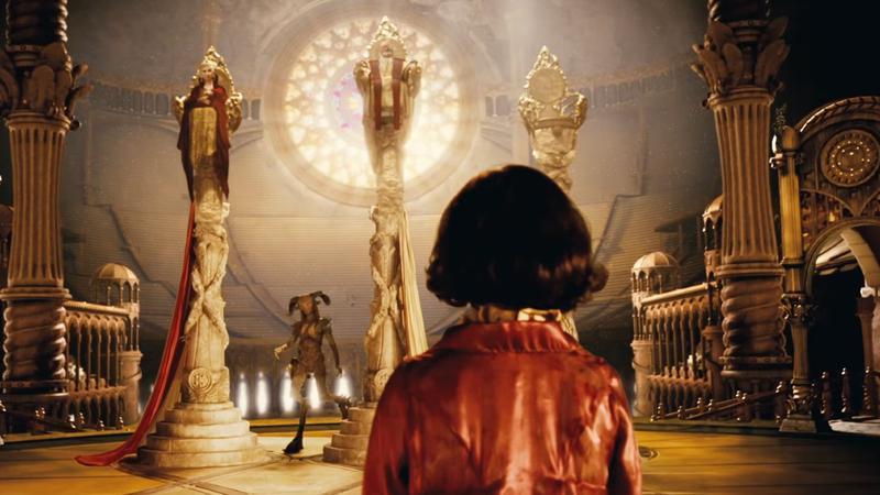 Doug Jones as the Faun, talking to Ivana Baquiero, playing Ofelia