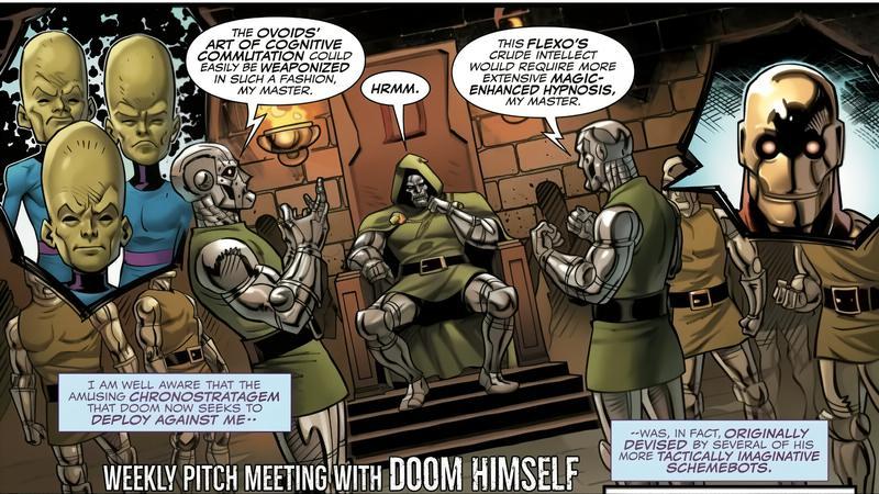 Doctor Doom plotting to use the Ovoids' cognitive abilities to use.