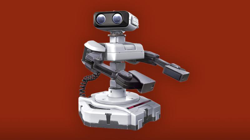 ROB on a red background in Super Smash Bros.