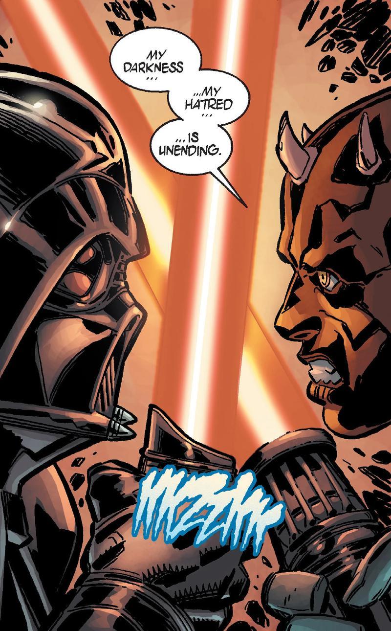 Darth Vader and Darth Maul fighting in Star Wars comics.
