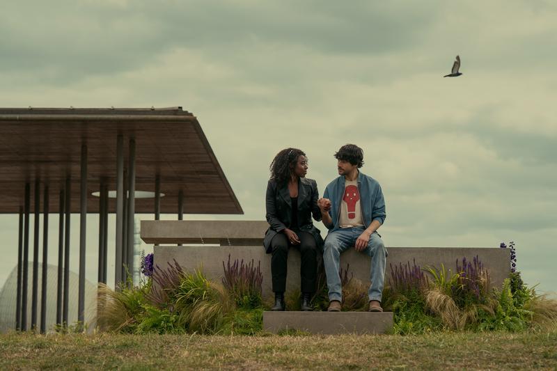 The Sandman. (L to R) Kirby Howell-Baptiste as Death, Colin Morgan as Sexton Furnival in episode 212 of The Sandman. Cr. Ed Miller/Netflix © 2025