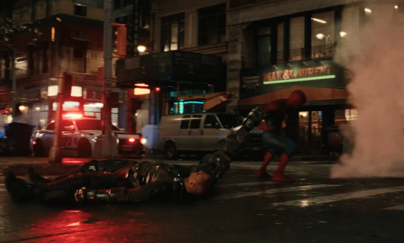 Spider-Man grabbing Scorpion's tail in the new Brand New Day trailer.