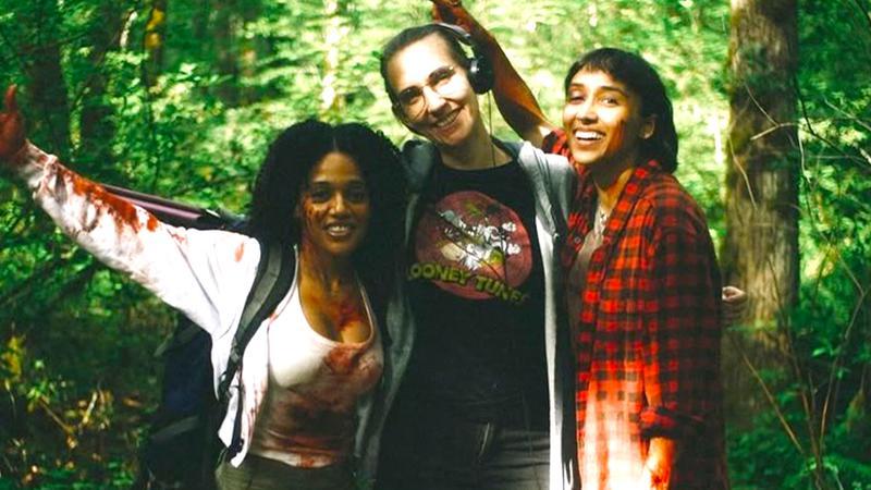 Bethany Brown, Gloria Mercer, and Tandia Mercedes on set of Safe Distance.