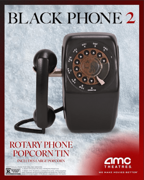 The Black Phone 2 popcorn bucket on a snowy background