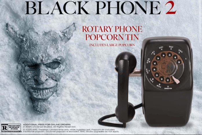 A wide angle of the Black Phone 2 popcorn bucket