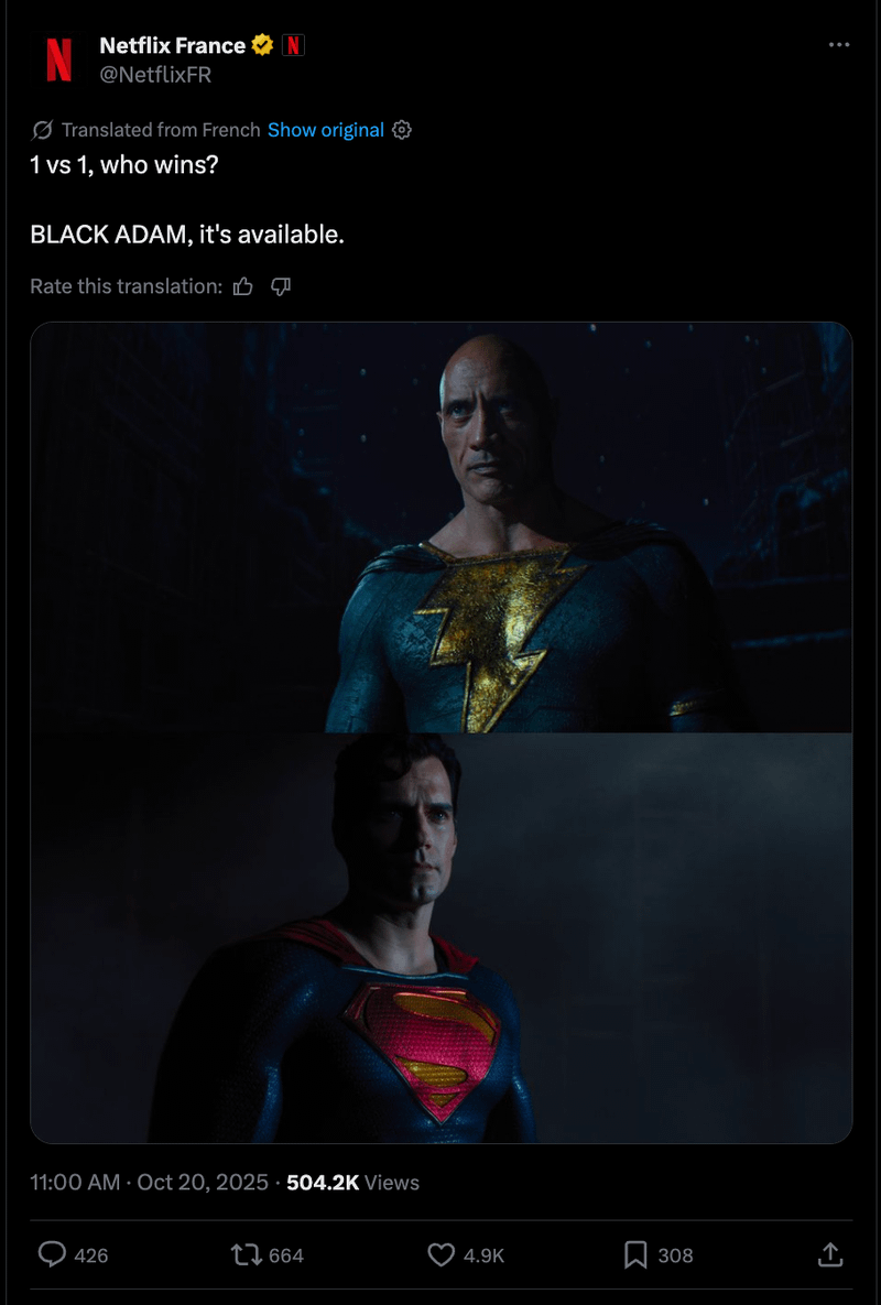 Netflix Posts Black Adam Vs Superman Pic