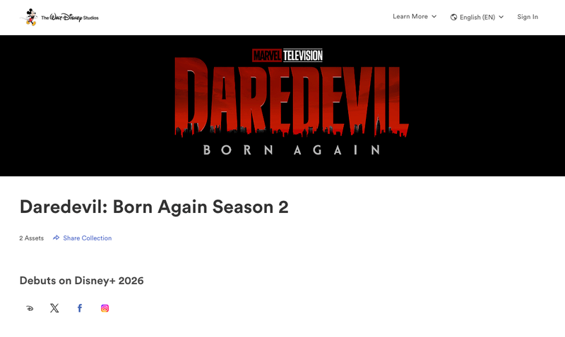 Daredevil Born Again Season 2 Disney Plus Release Page