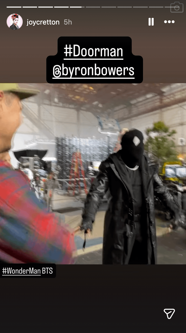 Byron Bowers in the Doorman costume on the set of Wonder Man