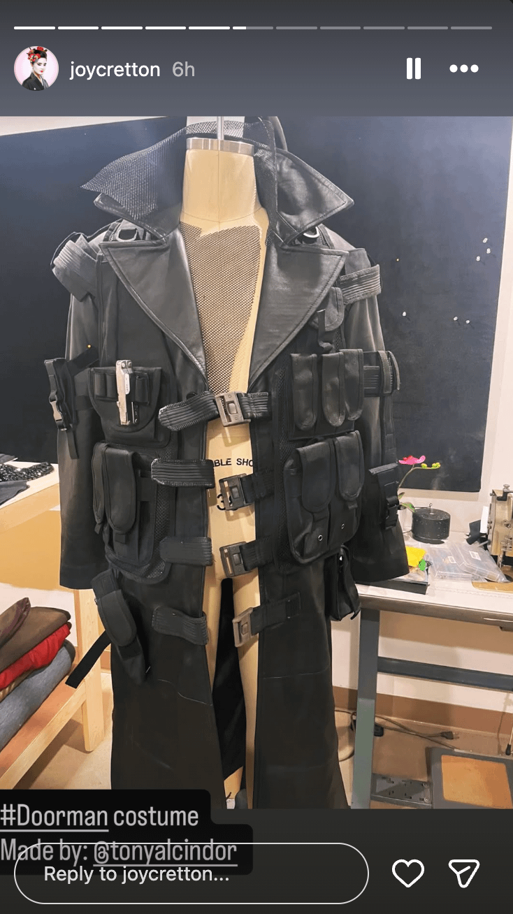 The Doorman leather jacker on a stand behind the scenes of Wonder Man.