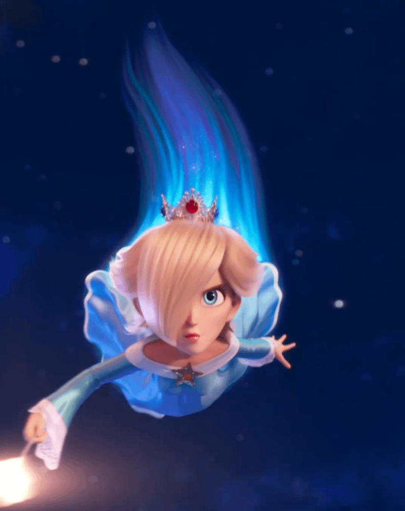 Rosalina using her launch star powers in Mario Galaxy Movie.