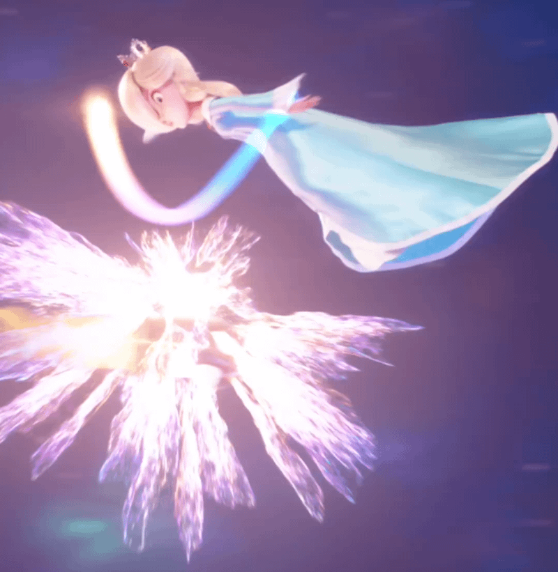 Rosalina using her Star Wand in Mario Galaxy Movie.