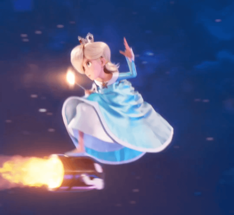 Rosalina using her platforming abilities in Mario Galaxy Movie.