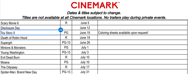 Cinemark Toy Story 5 official rating.