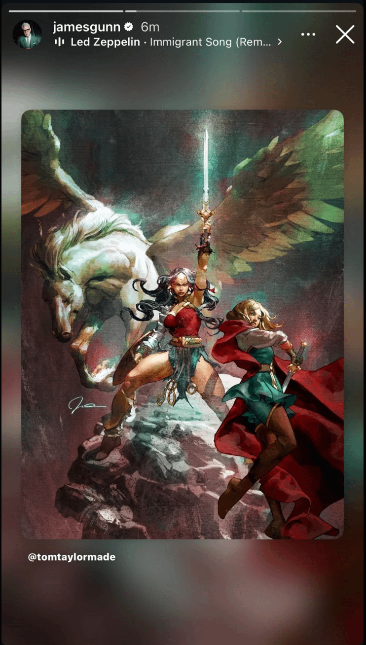 James Gunn shares Wonder Woman art work on Instagram story.