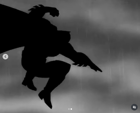 Batman jumping in the sky in Dark Knight Returns from Zack Snyder video.