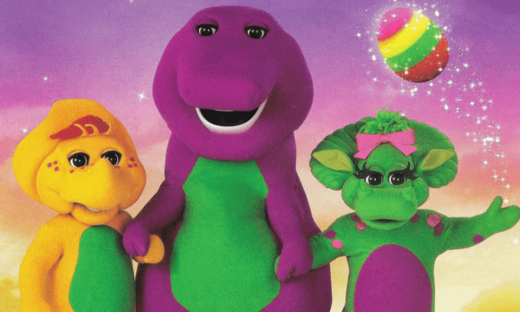 Barney the dinosaur and his friends.