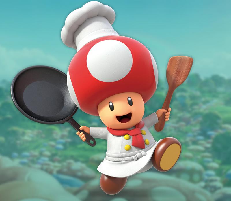 Chef Toad dancing with a spatula in his hand