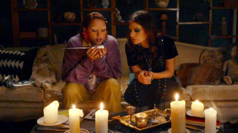 Karla Coronado (Carla) and Julia Maqueo (Sam) communing with ghosts in No Me Sigas