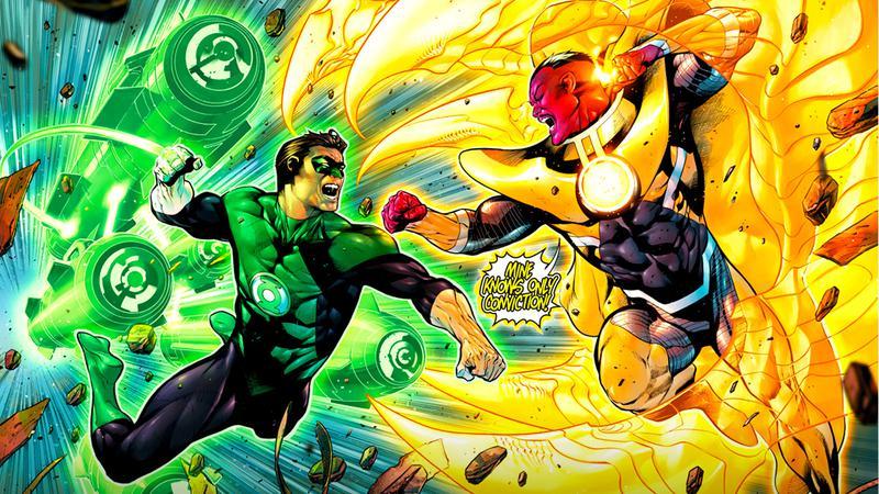 Green Lantern fighting Sinestro in DC Comics