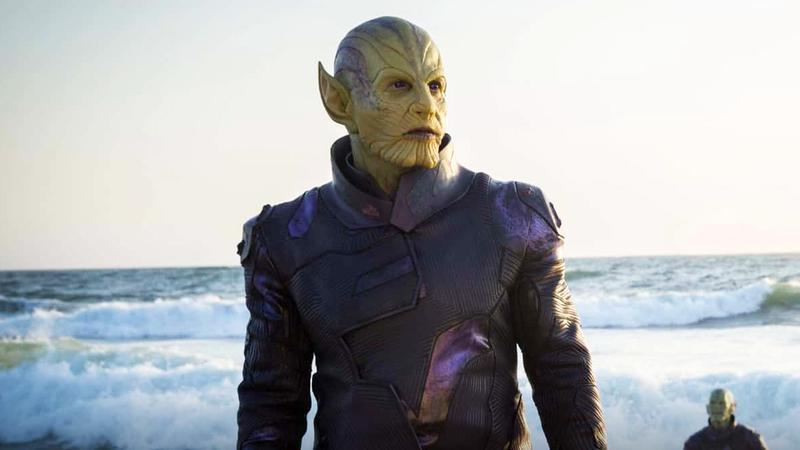 Ben Mendelsohn as Talos standing on a beach in Captain Marvel