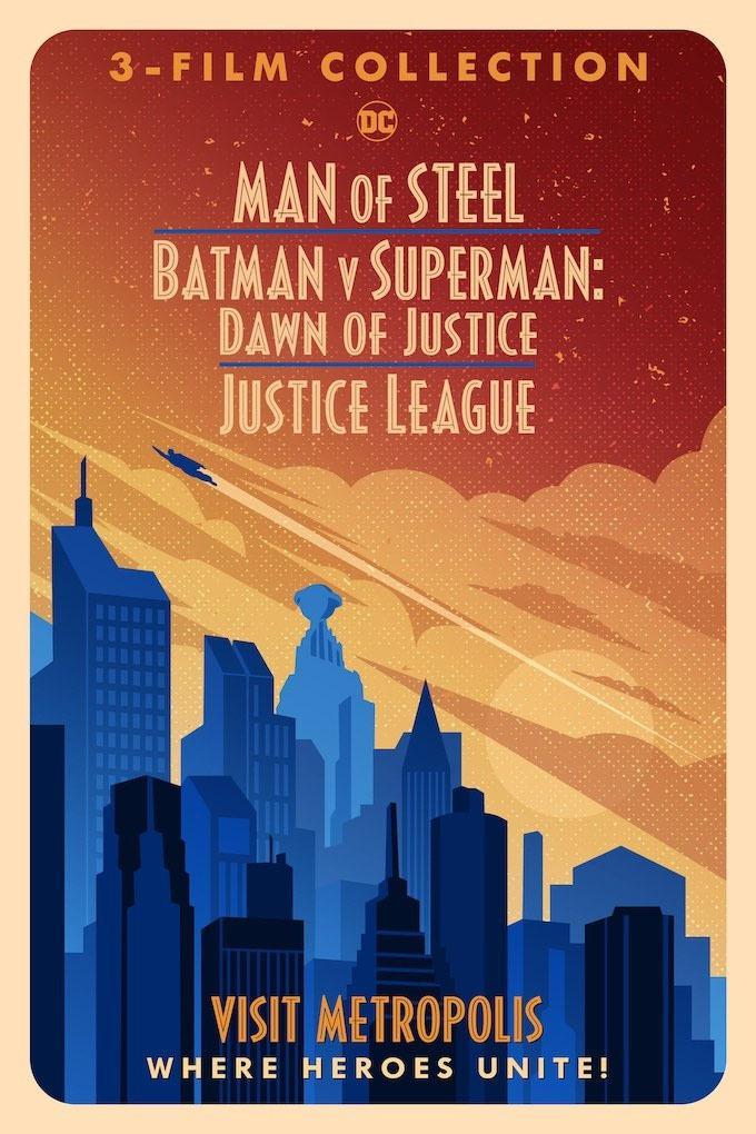 New Justice League trilogy poster features Superman flying.