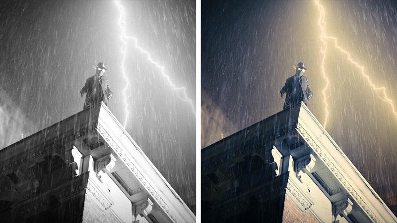 A comparison of Spider-Man on a building in Spider-Noir.